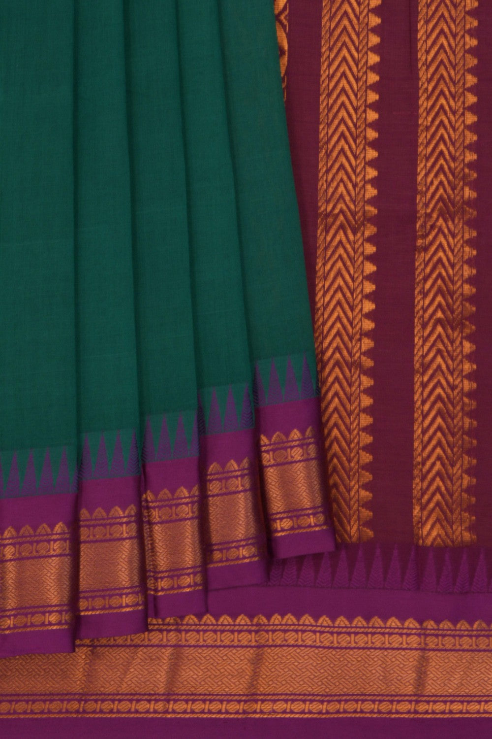 Image of Gadwal Cotton Teal Green Saree